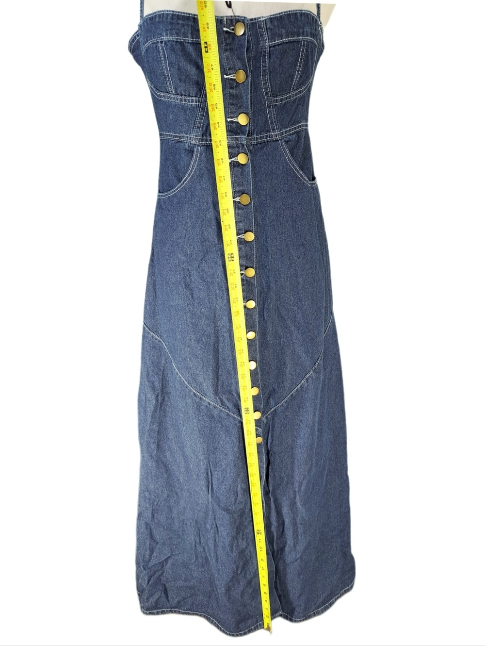 Denim Button-Front Maxi Dress - Dark Blue - Picture 11 of 12